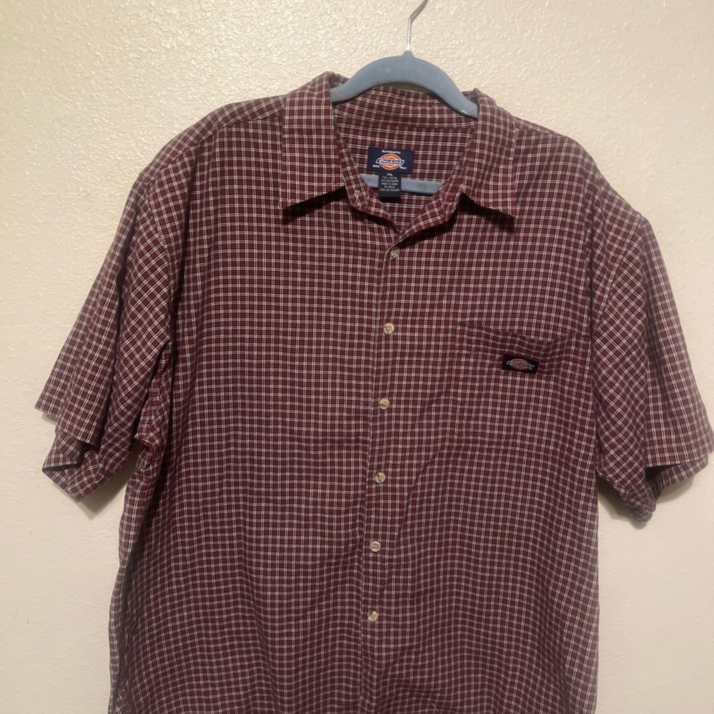 Dickies Men's Burgundy Plaid Button Down Shirt
